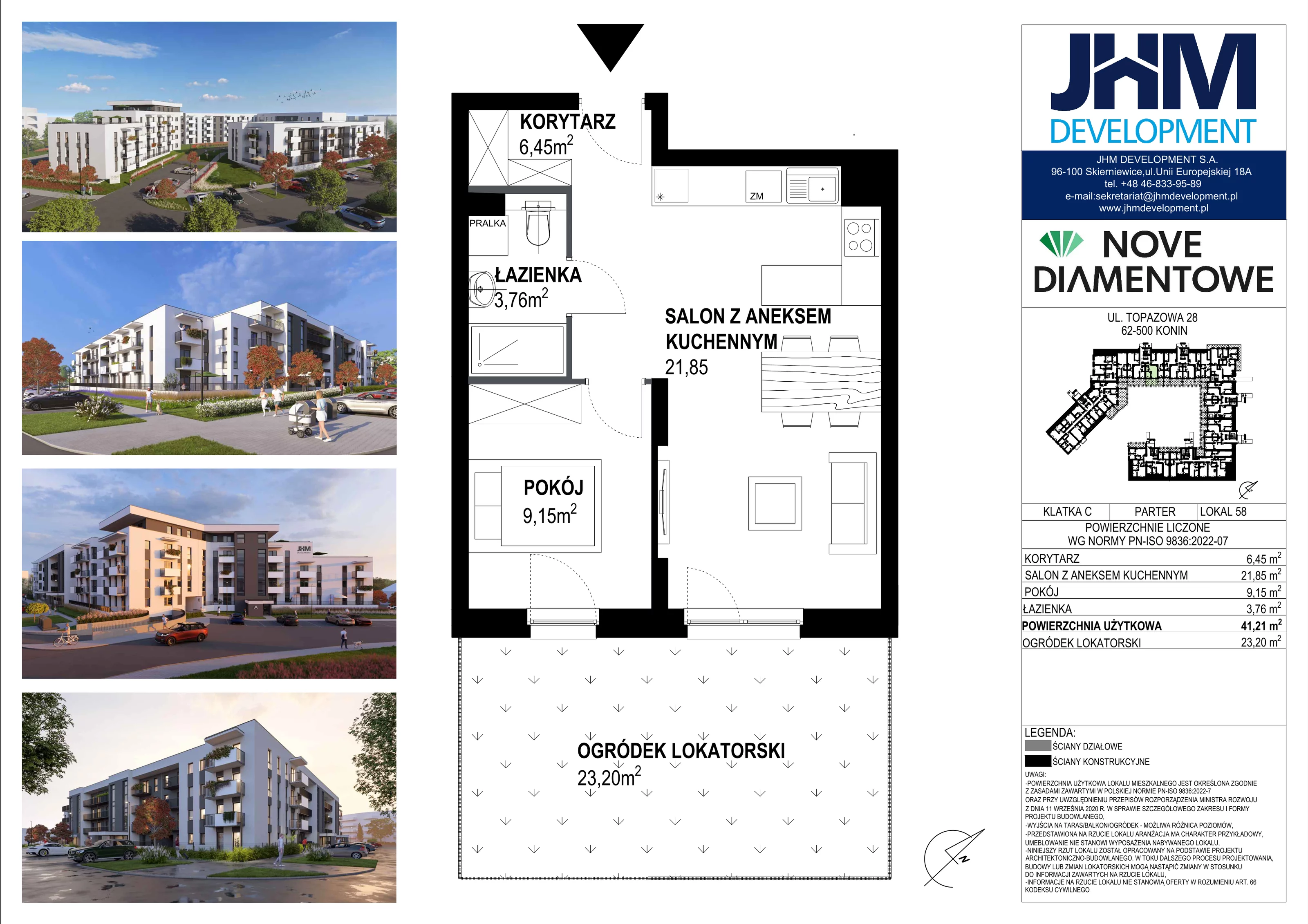 2 pokoje, mieszkanie 41,21 m², parter, oferta nr 58, Nove Diamentowe, Konin, Starówka, ul. Topazowa 28