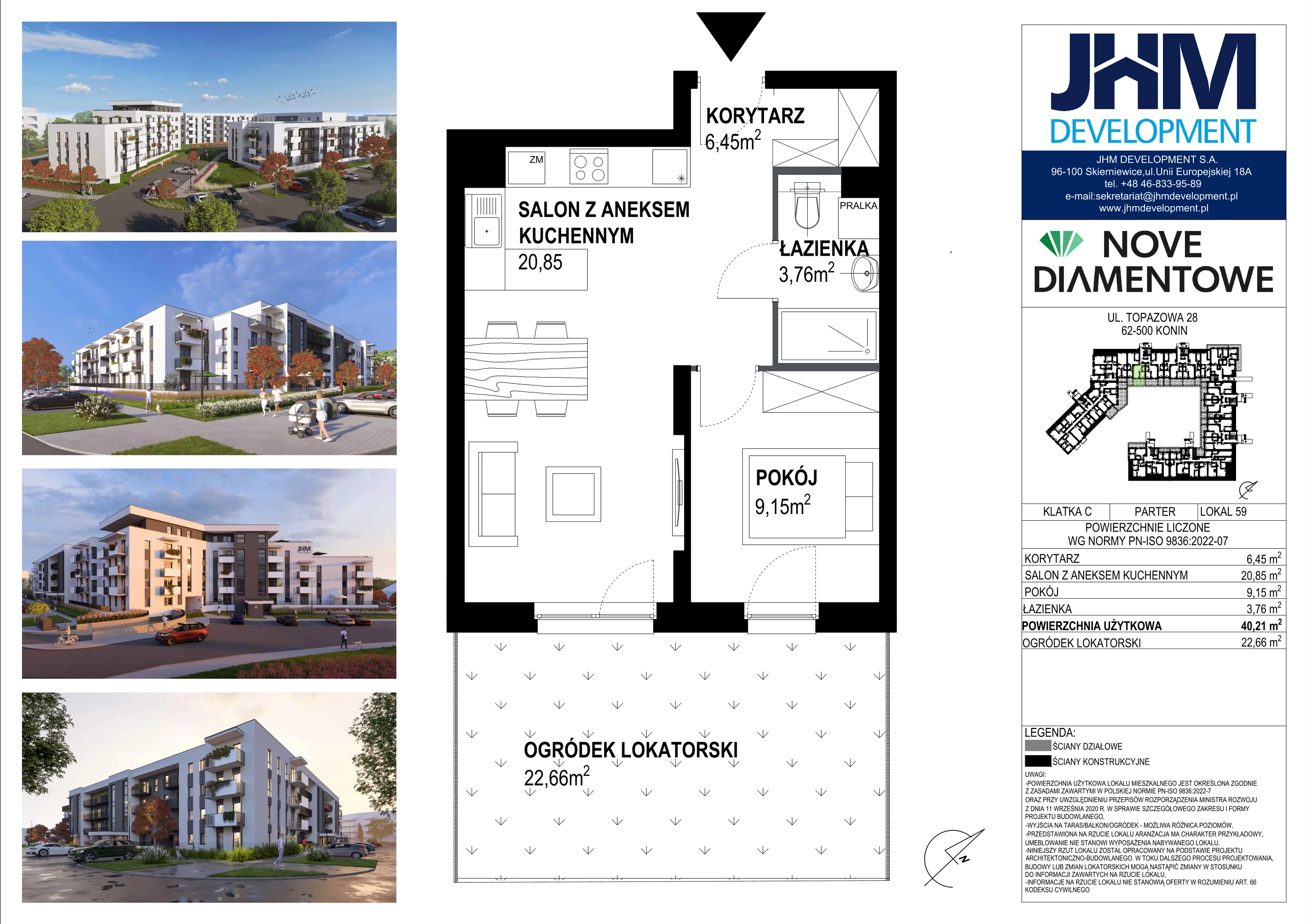 2 pokoje, mieszkanie 40,57 m², piętro 1, oferta nr 136, Nove Diamentowe, Konin, Starówka, ul. Topazowa 28