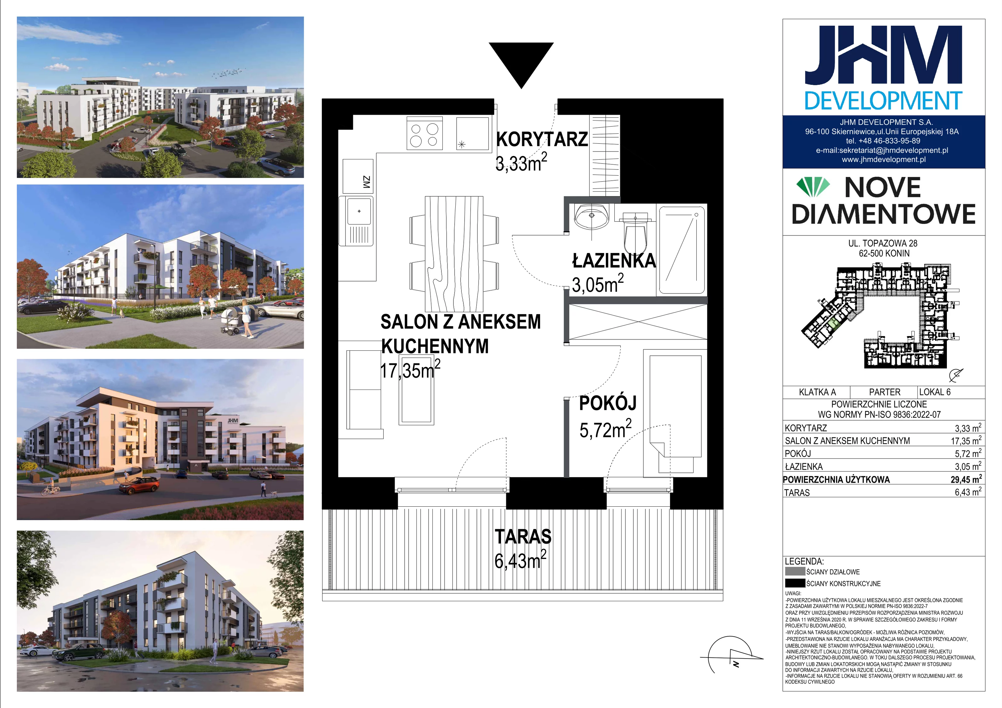 2 pokoje, mieszkanie 29,45 m², parter, oferta nr 6, Nove Diamentowe, Konin, Starówka, ul. Topazowa 28