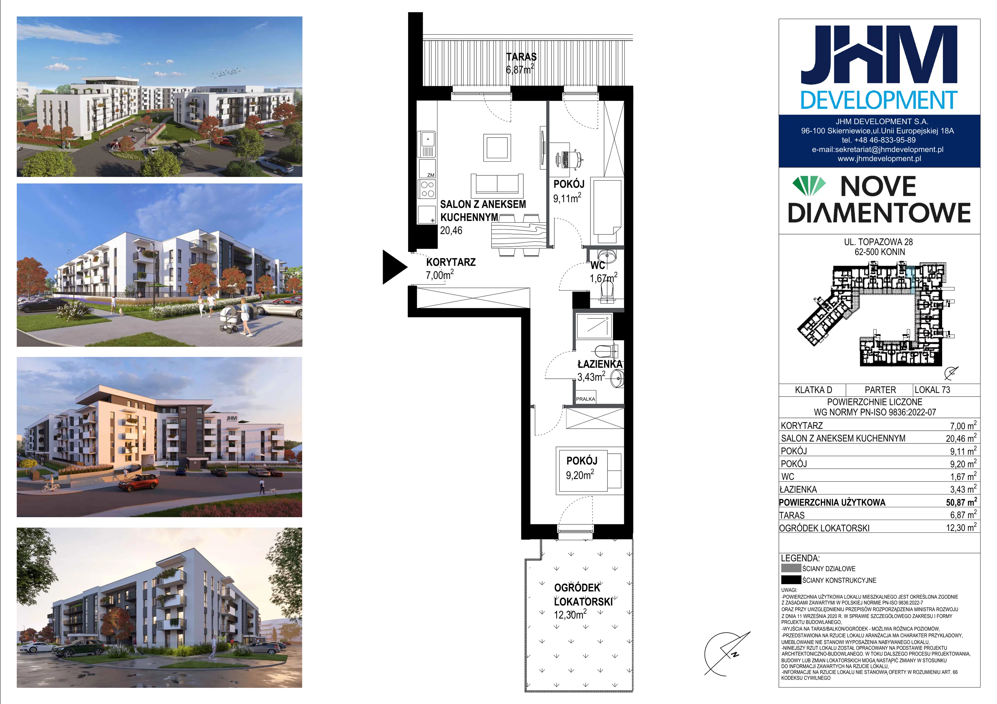 3 pokoje, mieszkanie 50,87 m², parter, oferta nr 73, Nove Diamentowe, Konin, Starówka, ul. Topazowa 28