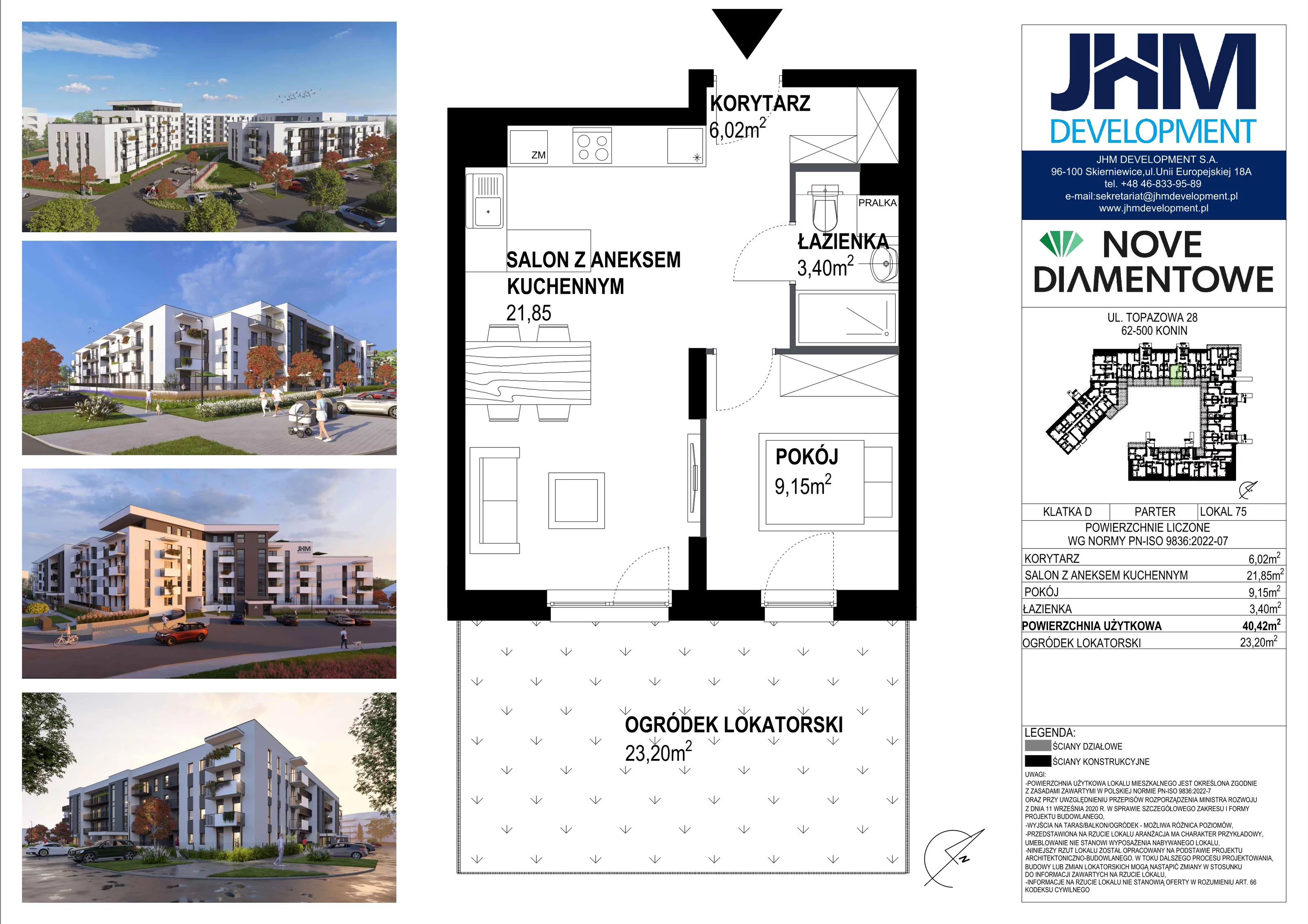 2 pokoje, mieszkanie 40,42 m², parter, oferta nr 75, Nove Diamentowe, Konin, Starówka, ul. Topazowa 28