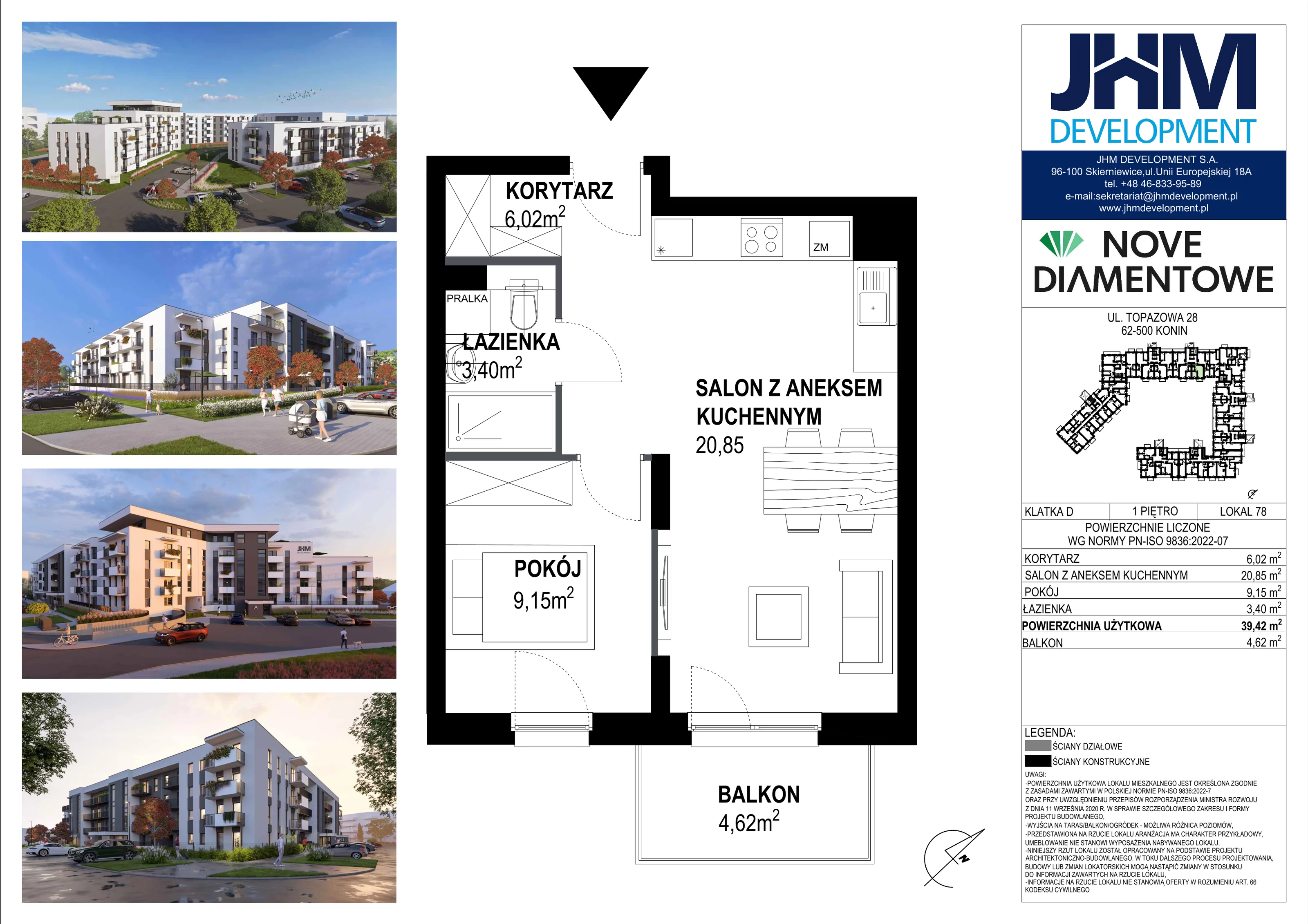 2 pokoje, mieszkanie 39,42 m², piętro 1, oferta nr 78, Nove Diamentowe, Konin, Starówka, ul. Topazowa 28