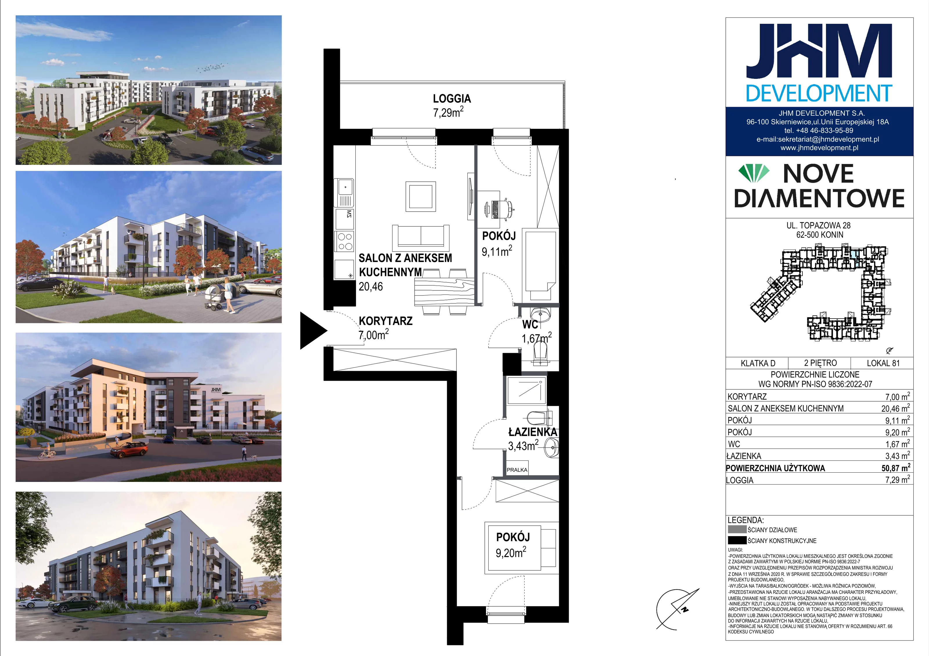 3 pokoje, mieszkanie 50,87 m², piętro 2, oferta nr 81, Nove Diamentowe, Konin, Starówka, ul. Topazowa 28