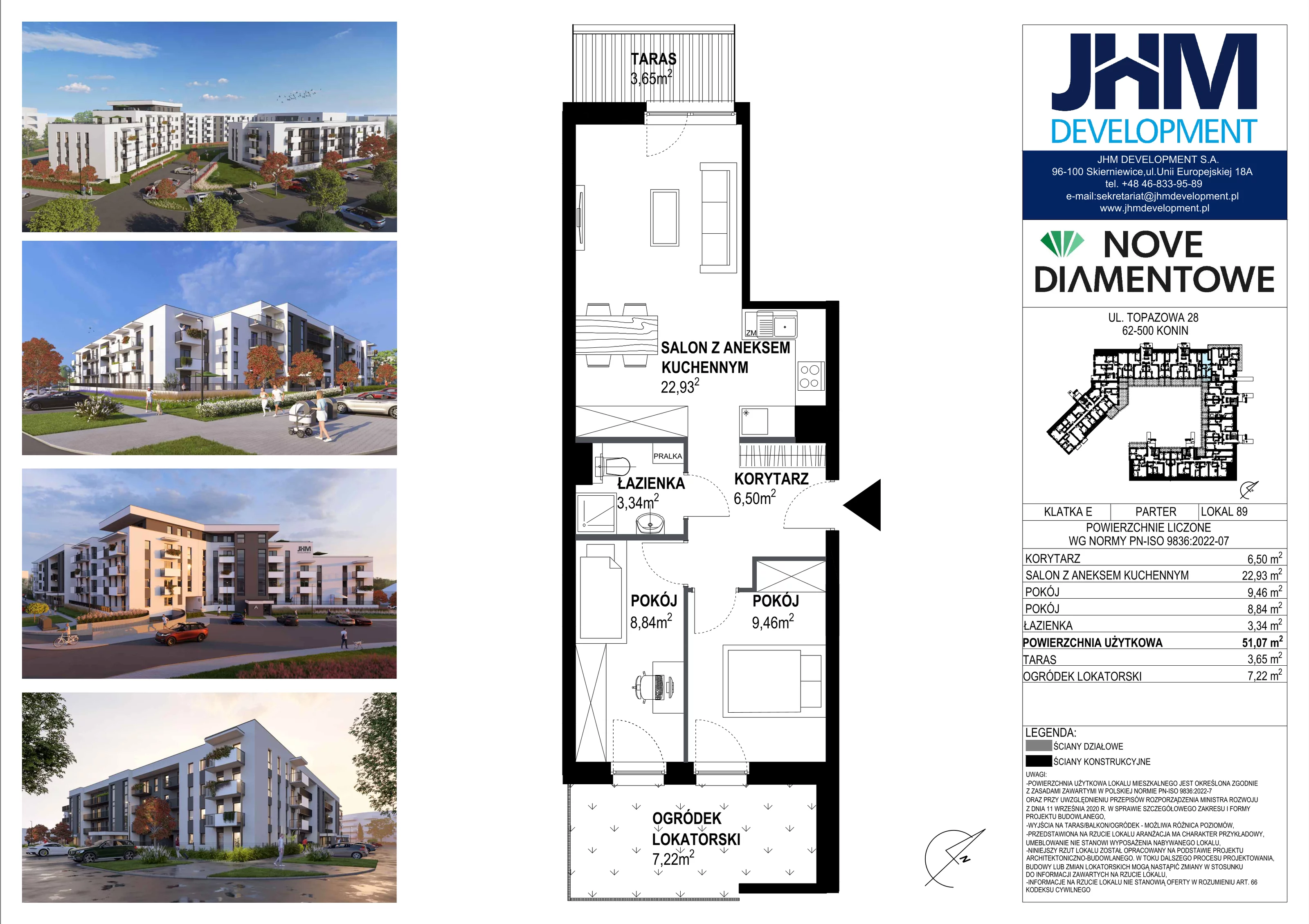3 pokoje, mieszkanie 51,07 m², parter, oferta nr 89, Nove Diamentowe, Konin, Starówka, ul. Topazowa 28