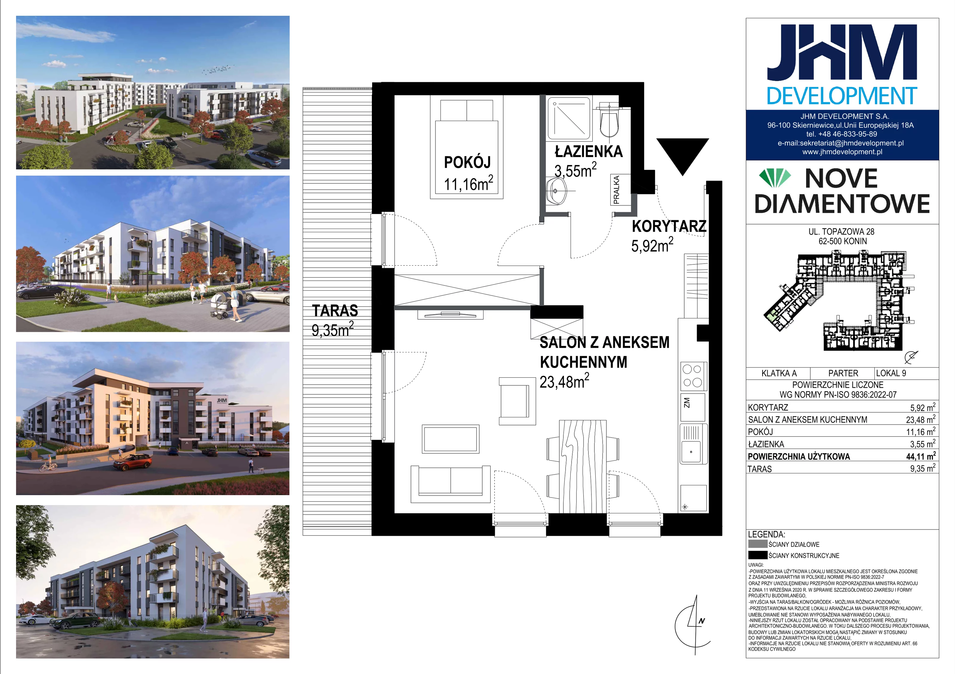 2 pokoje, mieszkanie 44,11 m², parter, oferta nr 9, Nove Diamentowe, Konin, Starówka, ul. Topazowa 28