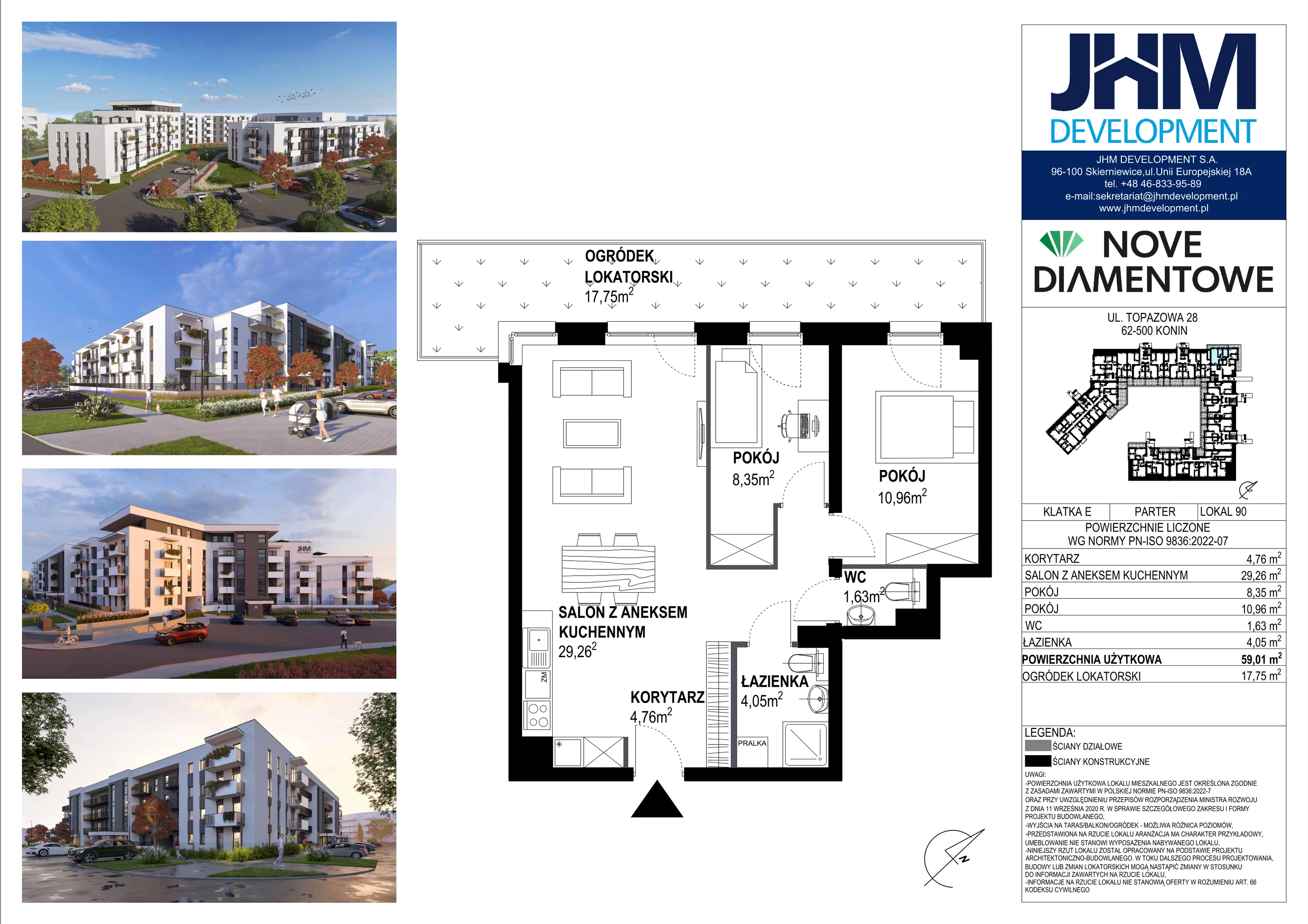 3 pokoje, mieszkanie 59,01 m², parter, oferta nr 90, Nove Diamentowe, Konin, Starówka, ul. Topazowa 28
