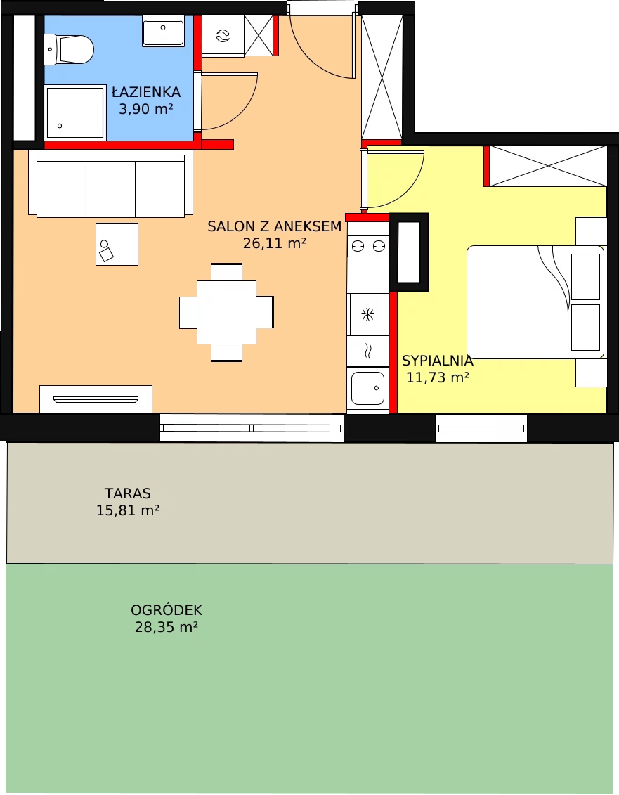 2 pokoje, apartament 43,09 m², parter, oferta nr 12, Apartamenty Zakopiańskie, Zakopane, ul. Szymony 17E