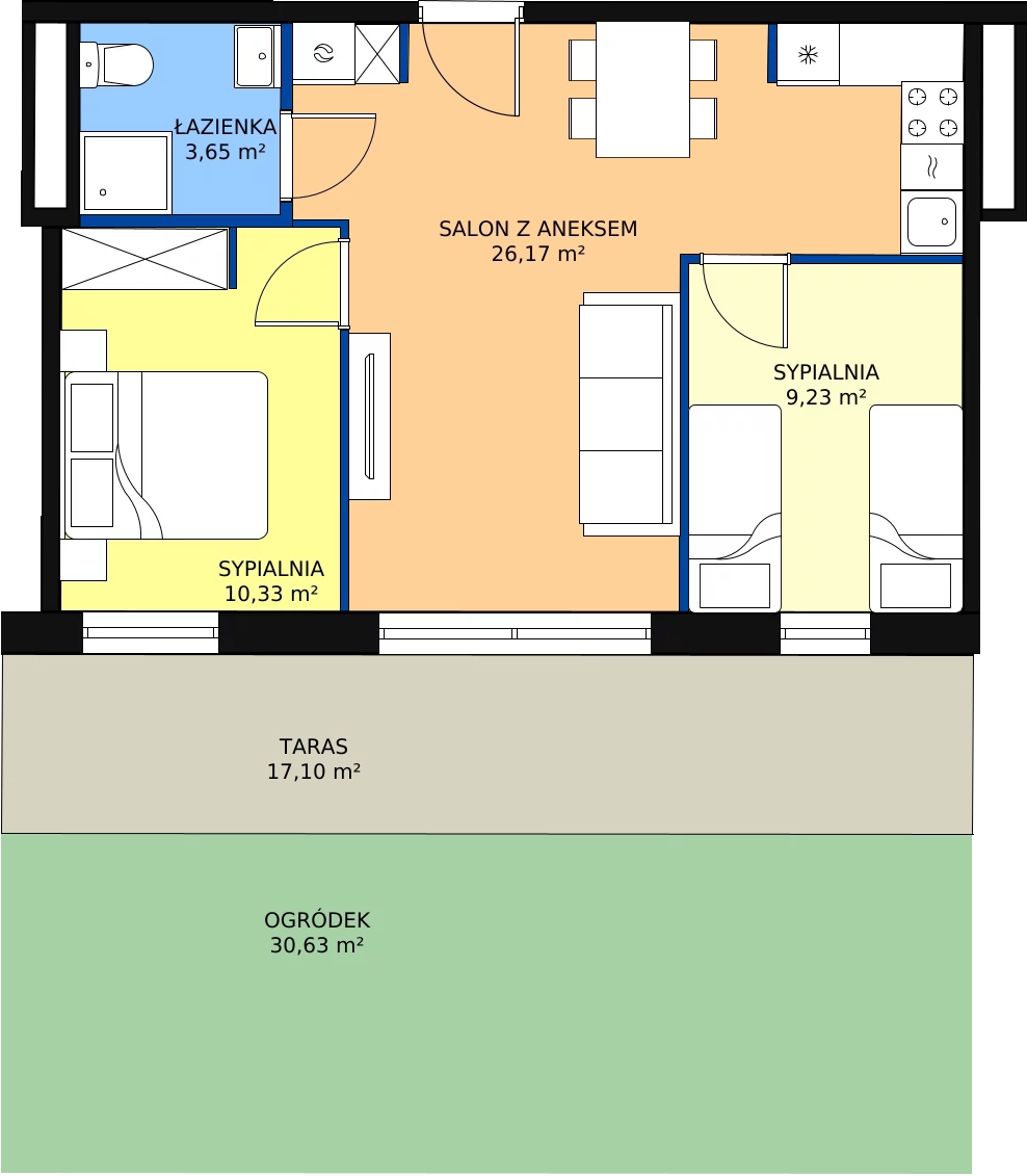 Zalety apartamentu 51.35 m², 13