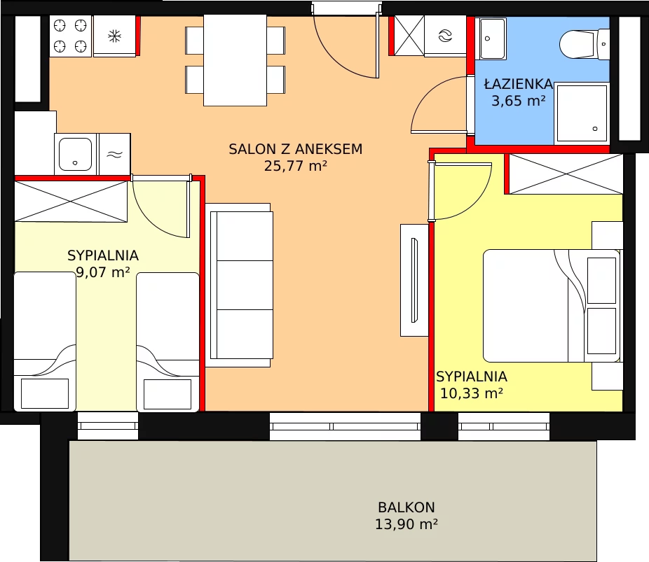 3 pokoje, apartament 50,65 m², piętro 1, oferta nr 114, Apartamenty Zakopiańskie, Zakopane, ul. Szymony 17E