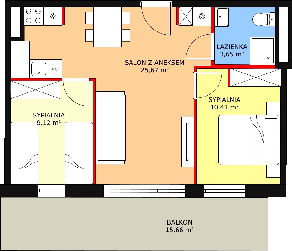 3 pokoje, apartament 51,06 m², piętro 1, oferta nr 152, Apartamenty Zakopiańskie, Zakopane, ul. Szymony 17E