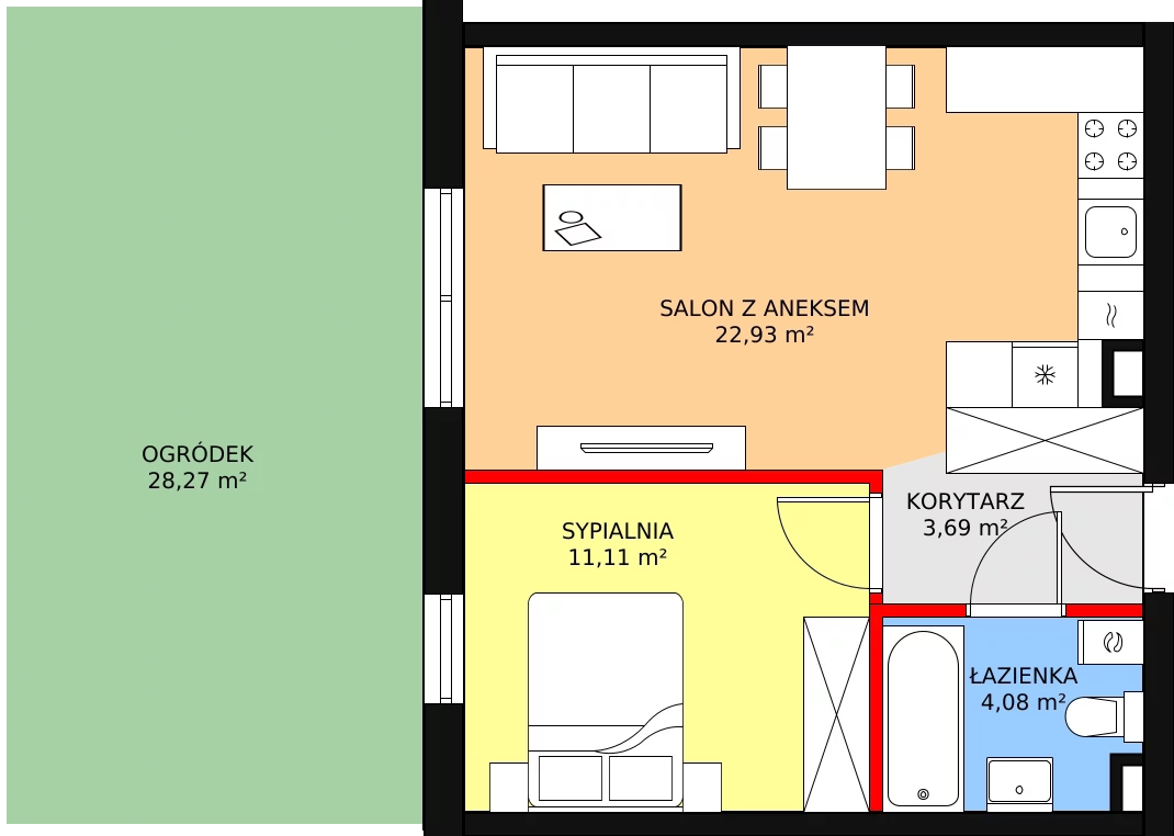 2 pokoje, mieszkanie 42,92 m², parter, oferta nr A.0.7, Skandinavia, Gdańsk, Orunia Górna-Gdańsk Południe, ul. Wielkopolska 66