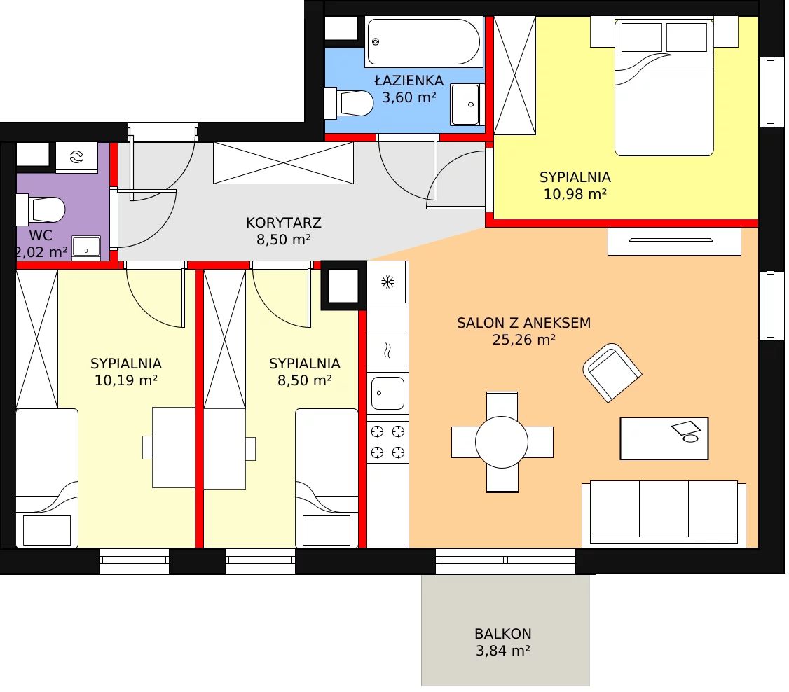 4 pokoje, mieszkanie 71,76 m², piętro 1, oferta nr A.1.12, Skandinavia, Gdańsk, Orunia Górna-Gdańsk Południe, ul. Wielkopolska 66