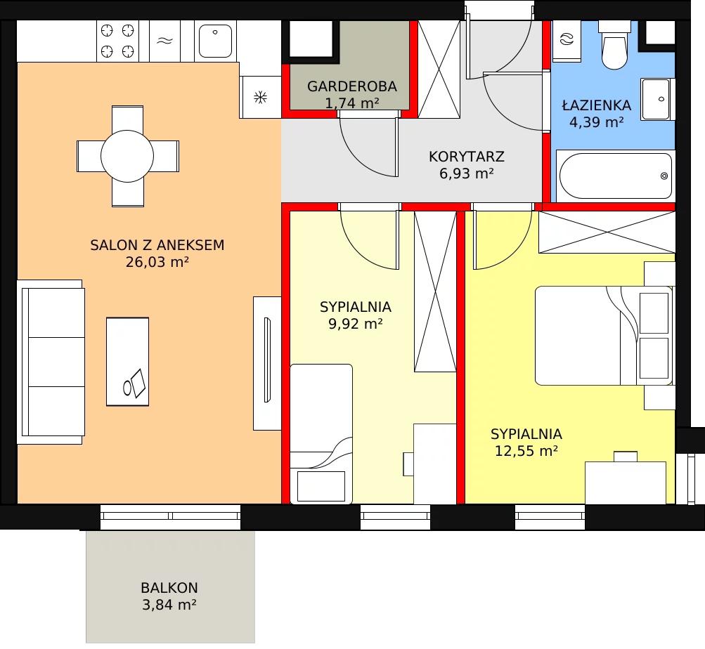 3 pokoje, mieszkanie 64,02 m², piętro 1, oferta nr A.1.14, Skandinavia, Gdańsk, Orunia Górna-Gdańsk Południe, ul. Wielkopolska 66