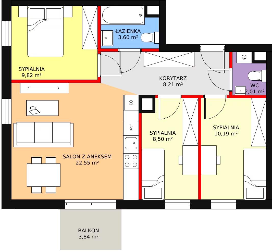 4 pokoje, mieszkanie 67,55 m², piętro 1, oferta nr A.1.18, Skandinavia, Gdańsk, Orunia Górna-Gdańsk Południe, ul. Wielkopolska 66