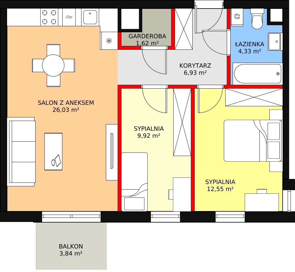 Mieszkanie 63,82 m², piętro 2, oferta nr A.2.28, Skandinavia, Gdańsk, Orunia Górna-Gdańsk Południe, ul. Wielkopolska 66