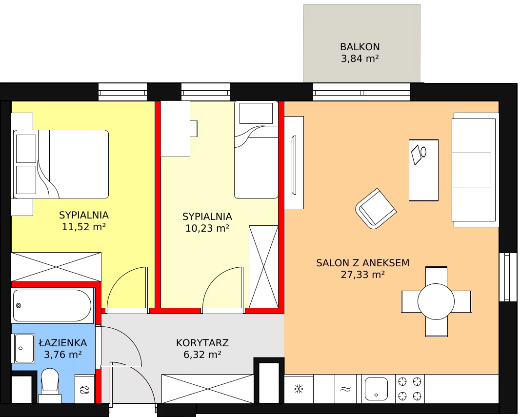 Mieszkanie 61,14 m², piętro 3, oferta nr A.3.39, Skandinavia, Gdańsk, Orunia Górna-Gdańsk Południe, ul. Wielkopolska 66