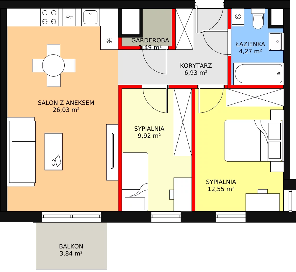 Mieszkanie 63,61 m², piętro 3, oferta nr A.3.42, Skandinavia, Gdańsk, Orunia Górna-Gdańsk Południe, ul. Wielkopolska 66