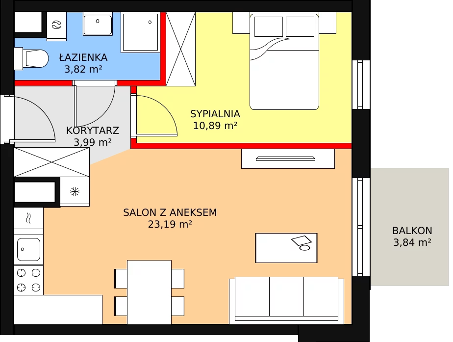 Mieszkanie 43,12 m², piętro 3, oferta nr A.3.43, Skandinavia, Gdańsk, Orunia Górna-Gdańsk Południe, ul. Wielkopolska 66