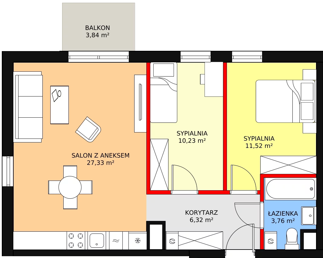 Mieszkanie 61,14 m², piętro 3, oferta nr A.3.47, Skandinavia, Gdańsk, Orunia Górna-Gdańsk Południe, ul. Wielkopolska 66