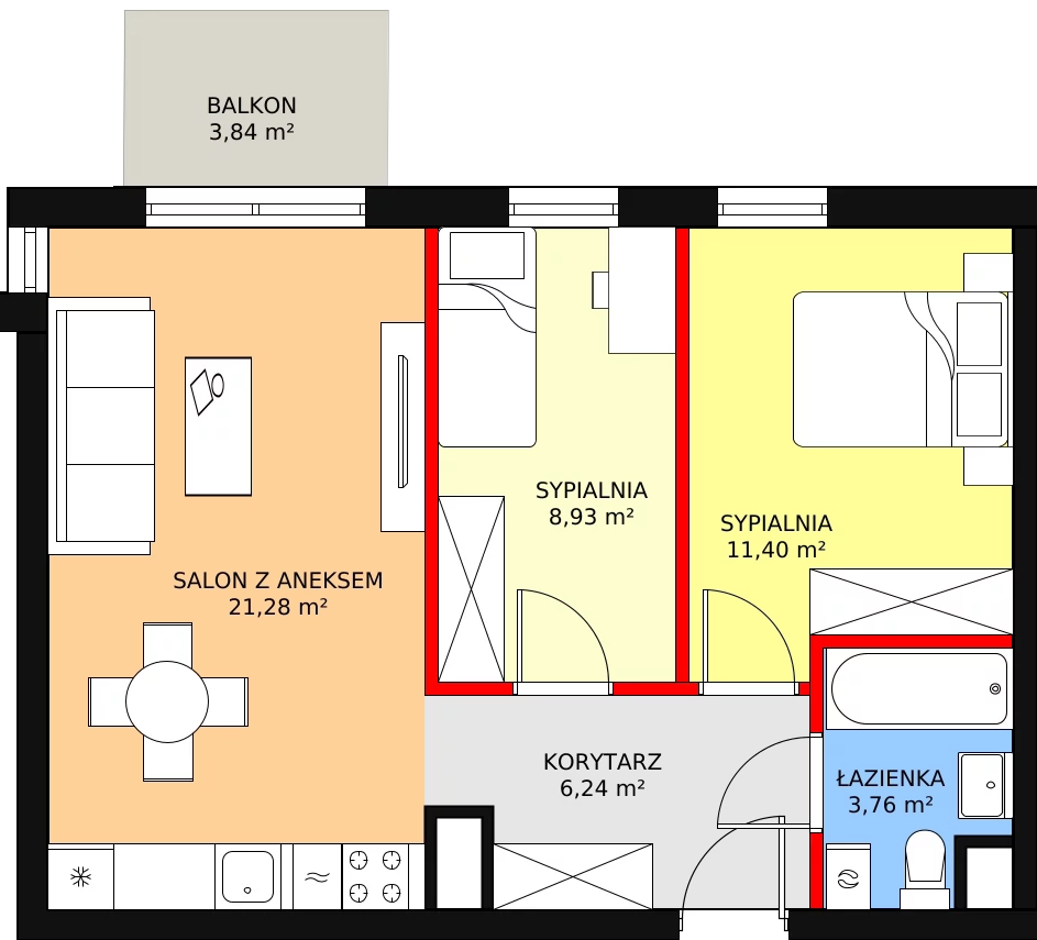 Mieszkanie 53,54 m², piętro 4, oferta nr A.4.52, Skandinavia, Gdańsk, Orunia Górna-Gdańsk Południe, ul. Wielkopolska 66