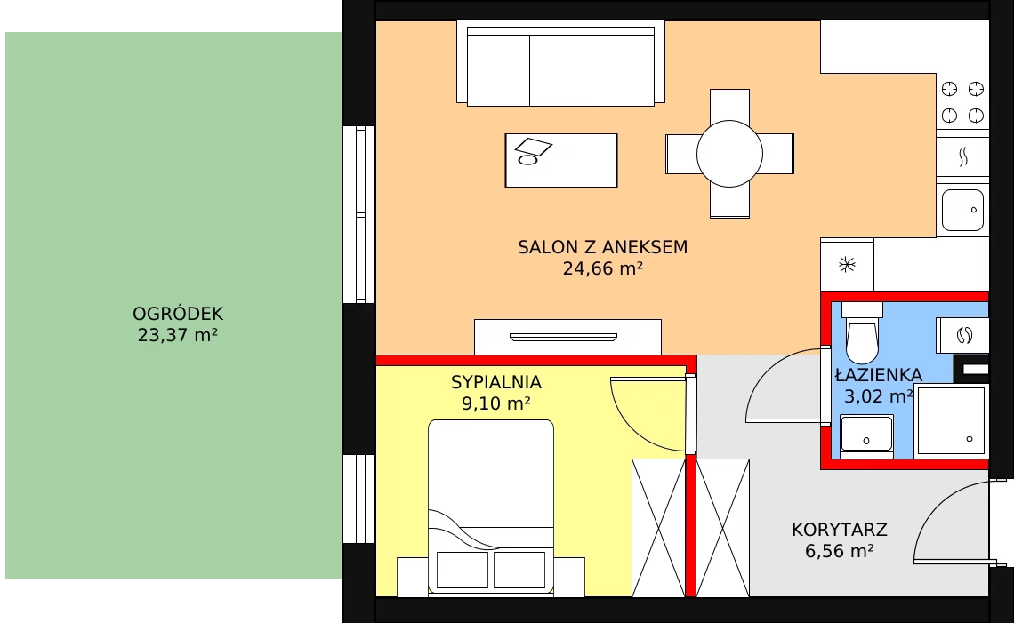 2 pokoje, mieszkanie 44,75 m², parter, oferta nr B.0.3, Skandinavia, Gdańsk, Orunia Górna-Gdańsk Południe, ul. Wielkopolska 66