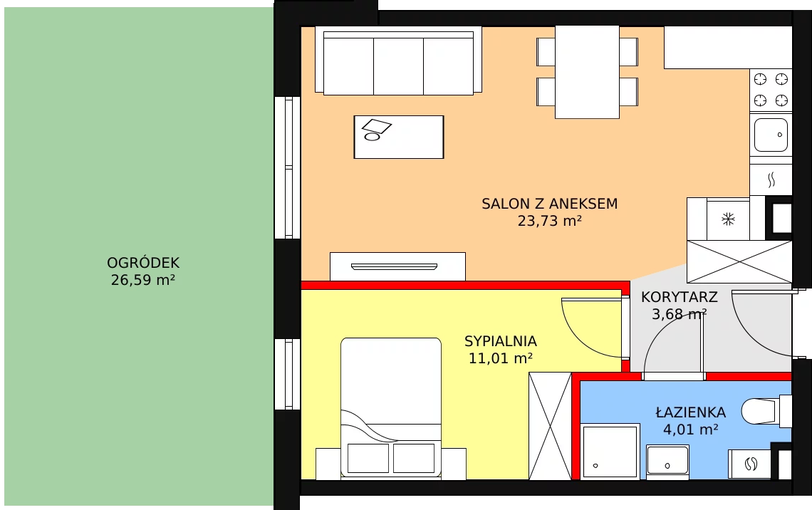 Mieszkanie 43,66 m², parter, oferta nr B.0.4, Skandinavia, Gdańsk, Orunia Górna-Gdańsk Południe, ul. Wielkopolska 66