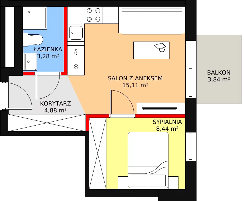 2 pokoje, mieszkanie 32,65 m², piętro 1, oferta nr B.1.18, Skandinavia, Gdańsk, Orunia Górna-Gdańsk Południe, ul. Wielkopolska 66