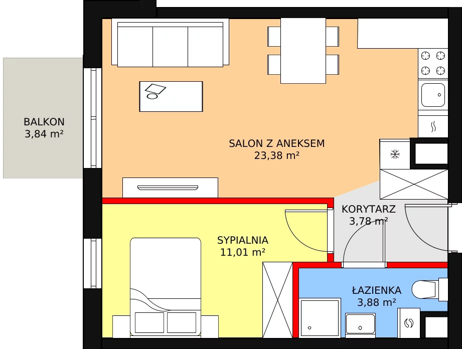 Mieszkanie 43,29 m², piętro 2, oferta nr B.2.24, Skandinavia, Gdańsk, Orunia Górna-Gdańsk Południe, ul. Wielkopolska 66