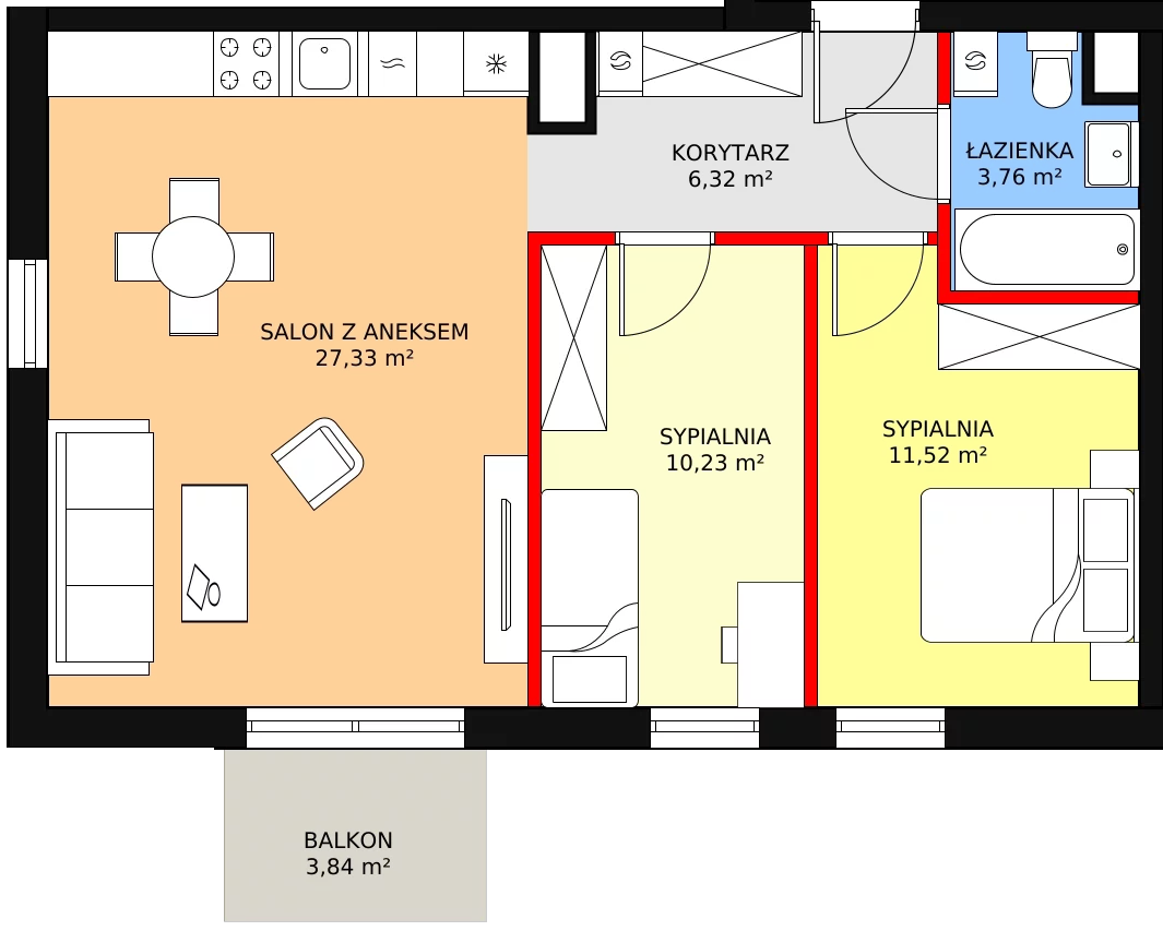 Mieszkanie 61,14 m², piętro 3, oferta nr B.3.32, Skandinavia, Gdańsk, Orunia Górna-Gdańsk Południe, ul. Wielkopolska 66