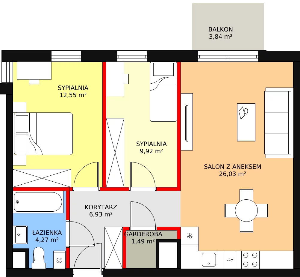 Mieszkanie 63,61 m², piętro 3, oferta nr B.3.35, Skandinavia, Gdańsk, Orunia Górna-Gdańsk Południe, ul. Wielkopolska 66