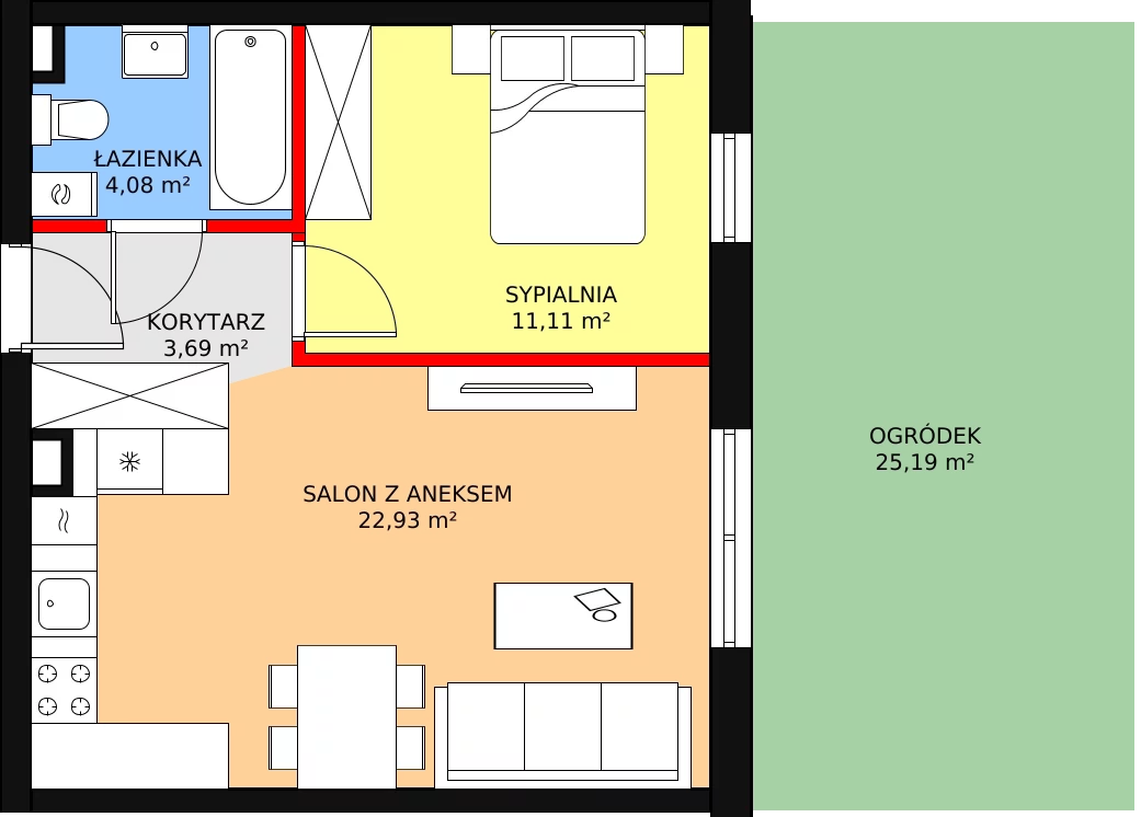 Mieszkanie 42,92 m², parter, oferta nr C.0.2, Skandinavia, Gdańsk, Orunia Górna-Gdańsk Południe, ul. Wielkopolska 66