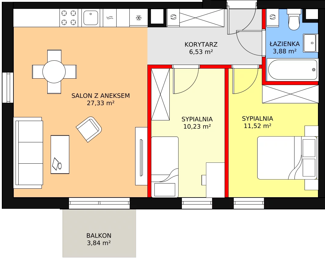 Mieszkanie 61,47 m², piętro 1, oferta nr C.1.7, Skandinavia, Gdańsk, Orunia Górna-Gdańsk Południe, ul. Wielkopolska 66