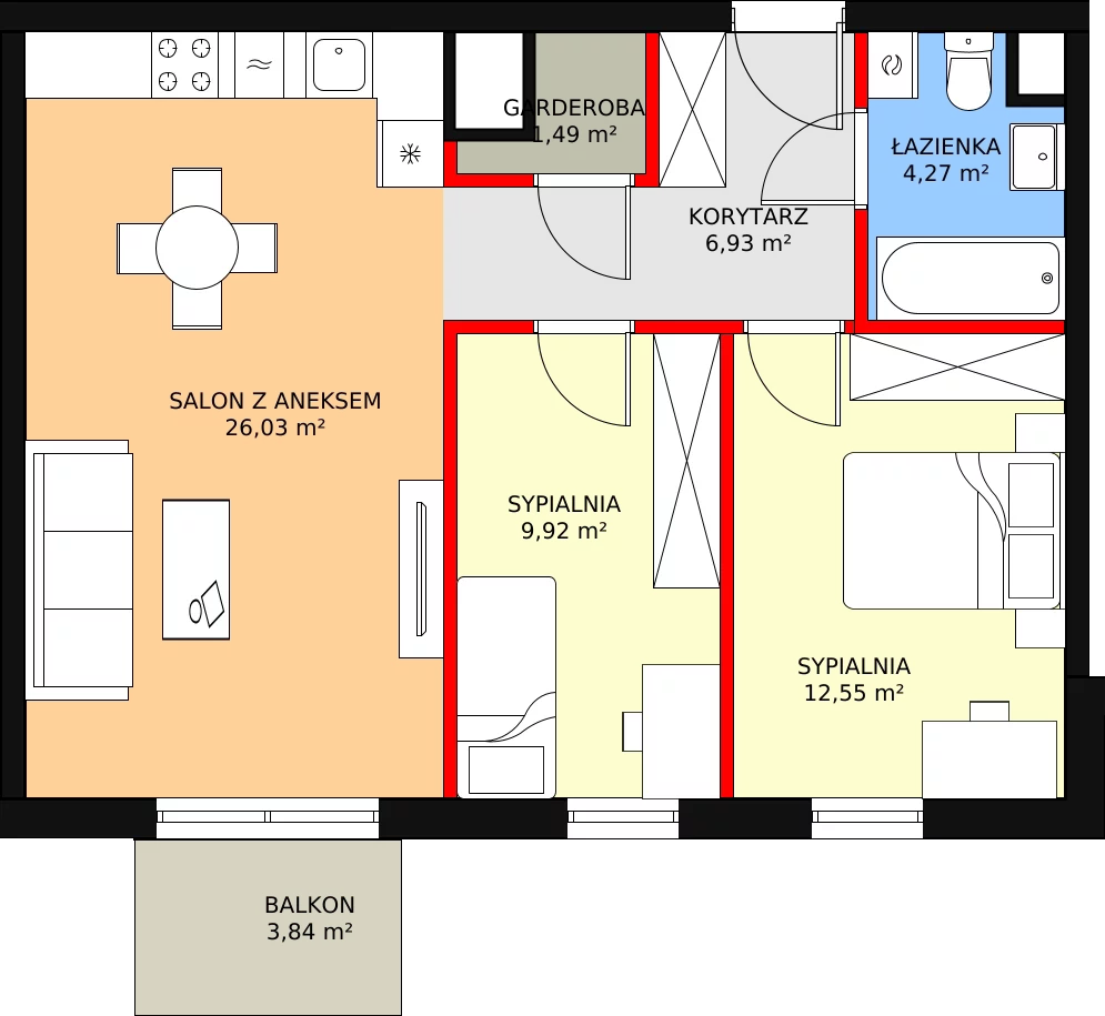 3 pokoje, mieszkanie 63,61 m², piętro 4, oferta nr E.4.43, Skandinavia, Gdańsk, Orunia Górna-Gdańsk Południe, ul. Wielkopolska 66