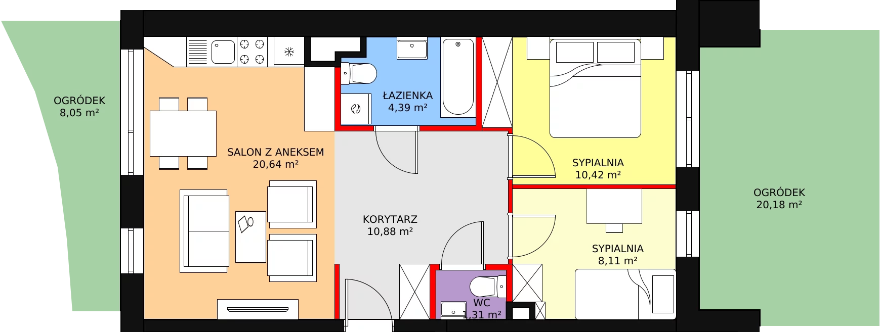 Mieszkanie 57,89 m², parter, oferta nr D66, Nowe Wyżyny, Bydgoszcz, Wyżyny, ul. Bohaterów Kragujewca 8A