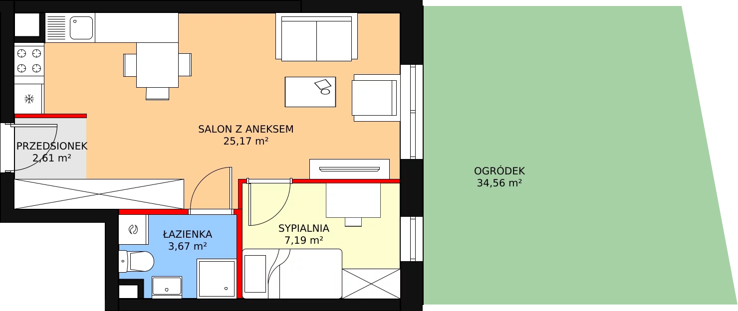 2 pokoje, mieszkanie 39,82 m², parter, oferta nr E97, Nowe Wyżyny, Bydgoszcz, Wyżyny, ul. Bohaterów Kragujewca 8A