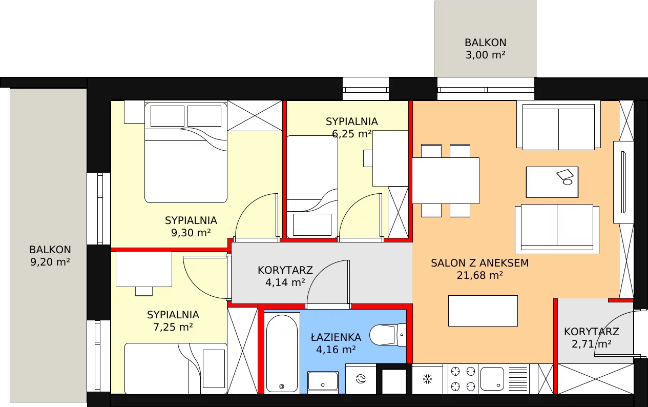 4 pokoje, mieszkanie 58,02 m², piętro 1, oferta nr E103, Nowe Wyżyny, Bydgoszcz, Wyżyny, ul. Bohaterów Kragujewca 8A