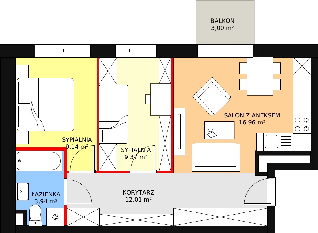 Mieszkanie 53,28 m², piętro 2, oferta nr D80, Nowe Wyżyny, Bydgoszcz, Wyżyny, ul. Bohaterów Kragujewca 8A