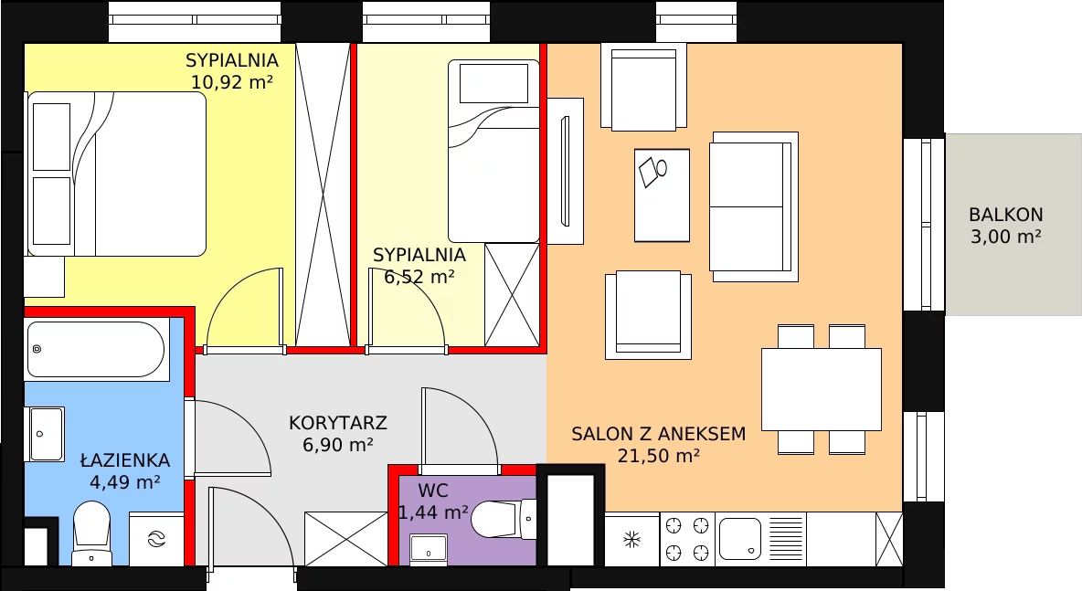 Mieszkanie 53,96 m², piętro 3, oferta nr D82, Nowe Wyżyny, Bydgoszcz, Wyżyny, ul. Bohaterów Kragujewca 8A