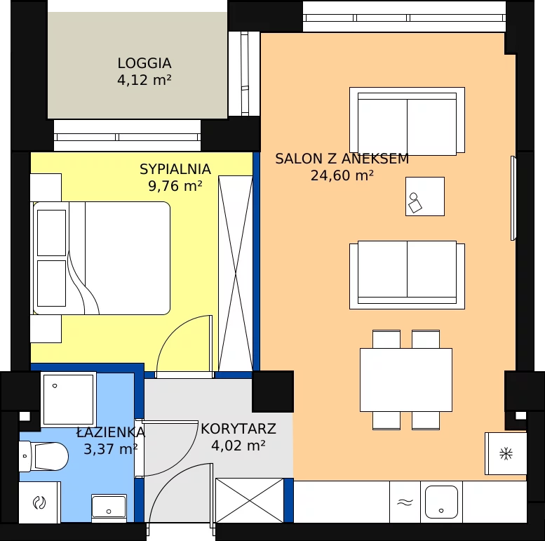 2 pokoje, mieszkanie 42,41 m², piętro 2, oferta nr A.2.28U, Aura Towers w Bydgoszczy - mieszkania z widokiem na Brdę!, Bydgoszcz, Bartodzieje, ul. Fordońska 4