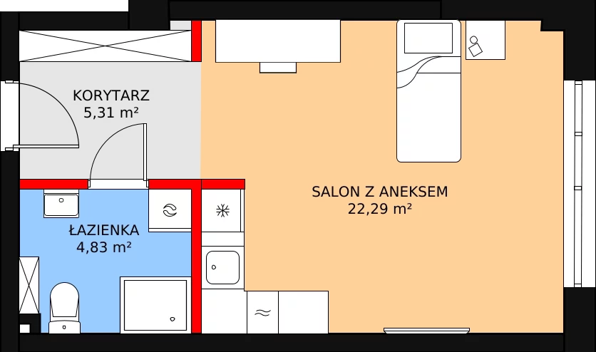 1 pokój, mieszkanie 33,24 m², piętro 1, oferta nr A.1.5U, Aura Towers w Bydgoszczy - mieszkania z widokiem na Brdę!, Bydgoszcz, Bartodzieje, ul. Fordońska 4