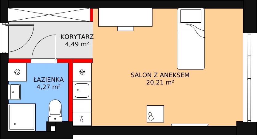 Mieszkanie 29,67 m², piętro 1, oferta nr A.1.7U, Aura Towers w Bydgoszczy - mieszkania z widokiem na Brdę!, Bydgoszcz, Bartodzieje, ul. Fordońska 4