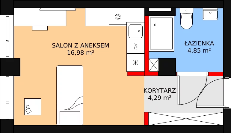 Mieszkanie 26,82 m², piętro 1, oferta nr A.1.12U, Aura Towers w Bydgoszczy - mieszkania z widokiem na Brdę!, Bydgoszcz, Bartodzieje, ul. Fordońska 4