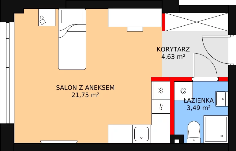 Mieszkanie 30,53 m², piętro 1, oferta nr A.1.13U, Aura Towers w Bydgoszczy - mieszkania z widokiem na Brdę!, Bydgoszcz, Bartodzieje, ul. Fordońska 4