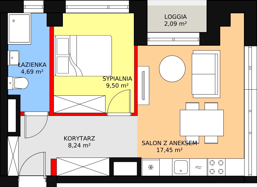 Mieszkanie 40,98 m², piętro 10, oferta nr B.10.78, Aura Towers w Bydgoszczy - mieszkania z widokiem na Brdę!, Bydgoszcz, Bartodzieje, ul. Fordońska 4