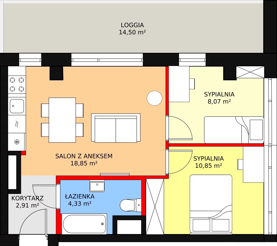 3 pokoje, mieszkanie 46,54 m², piętro 11, oferta nr C.11.88, Aura Towers w Bydgoszczy - mieszkania z widokiem na Brdę!, Bydgoszcz, Bartodzieje, ul. Fordońska 4