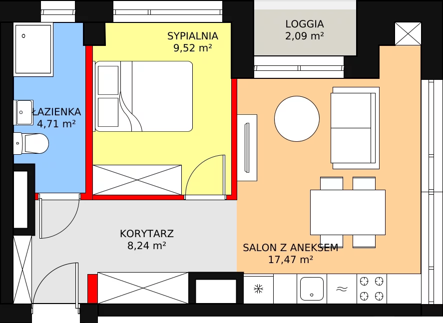 Mieszkanie 41,04 m², piętro 13, oferta nr C.13.104, Aura Towers w Bydgoszczy - mieszkania z widokiem na Brdę!, Bydgoszcz, Bartodzieje, ul. Fordońska 4