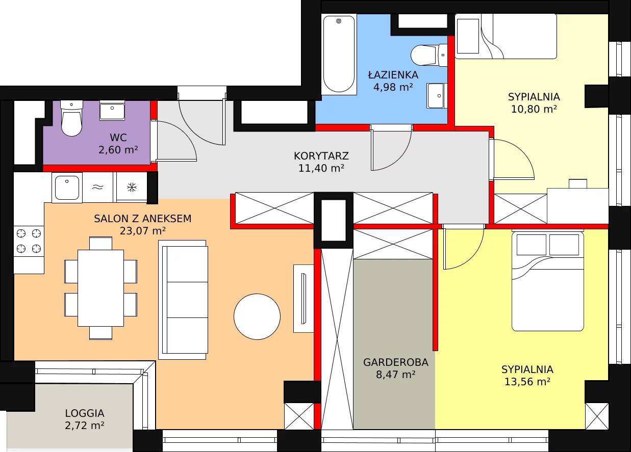 3 pokoje, mieszkanie 77,72 m², piętro 16, oferta nr C.16.128, Aura Towers w Bydgoszczy - mieszkania z widokiem na Brdę!, Bydgoszcz, Bartodzieje, ul. Fordońska 4