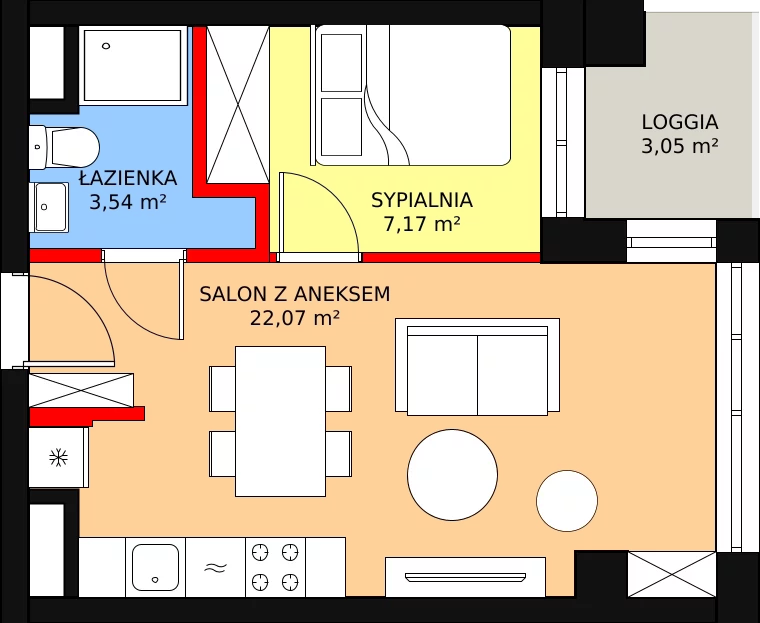 Mieszkanie 33,85 m², piętro 7, oferta nr C.7.58, Aura Towers w Bydgoszczy - mieszkania z widokiem na Brdę!, Bydgoszcz, Bartodzieje, ul. Fordońska 4