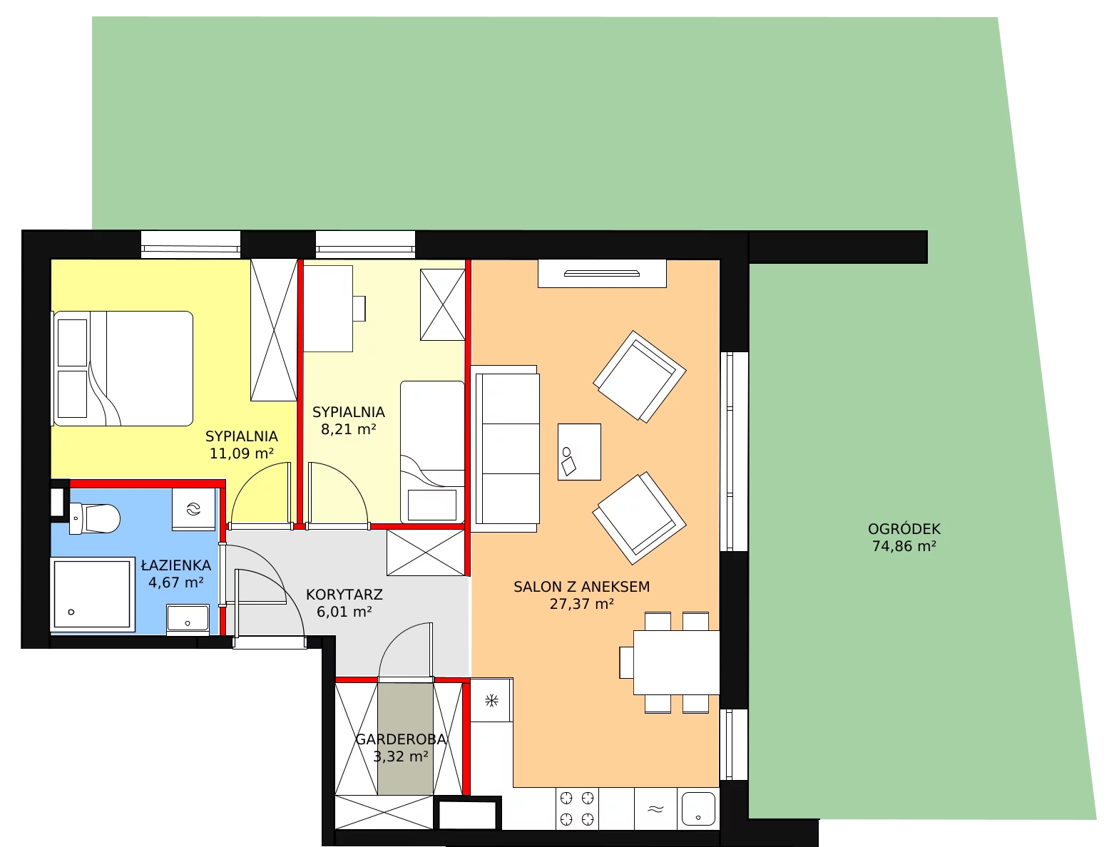 Mieszkanie 63,02 m², parter, oferta nr A.0.1, Helenów Park, Łódź, Bałuty, Bałuty-Doły, ul. Smugowa / Źródłowa