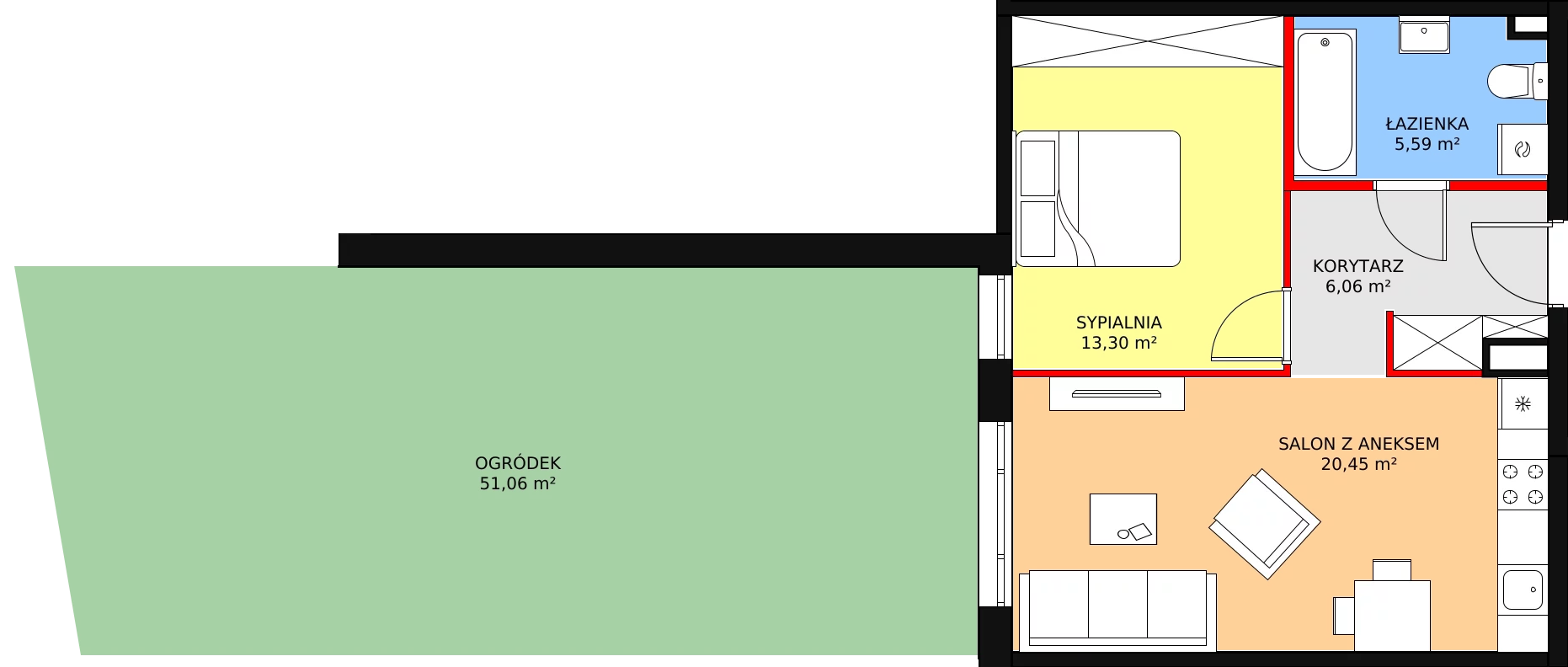 Mieszkanie 46,93 m², parter, oferta nr C.0.40, Helenów Park, Łódź, Bałuty, Bałuty-Doły, ul. Smugowa / Źródłowa